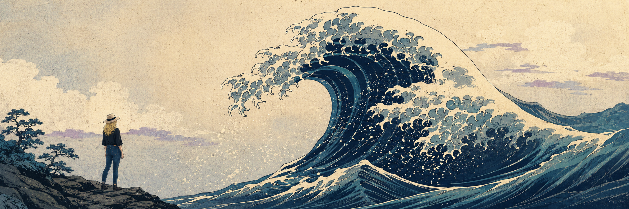 A person facing a great wave — the gap between knowing and doing